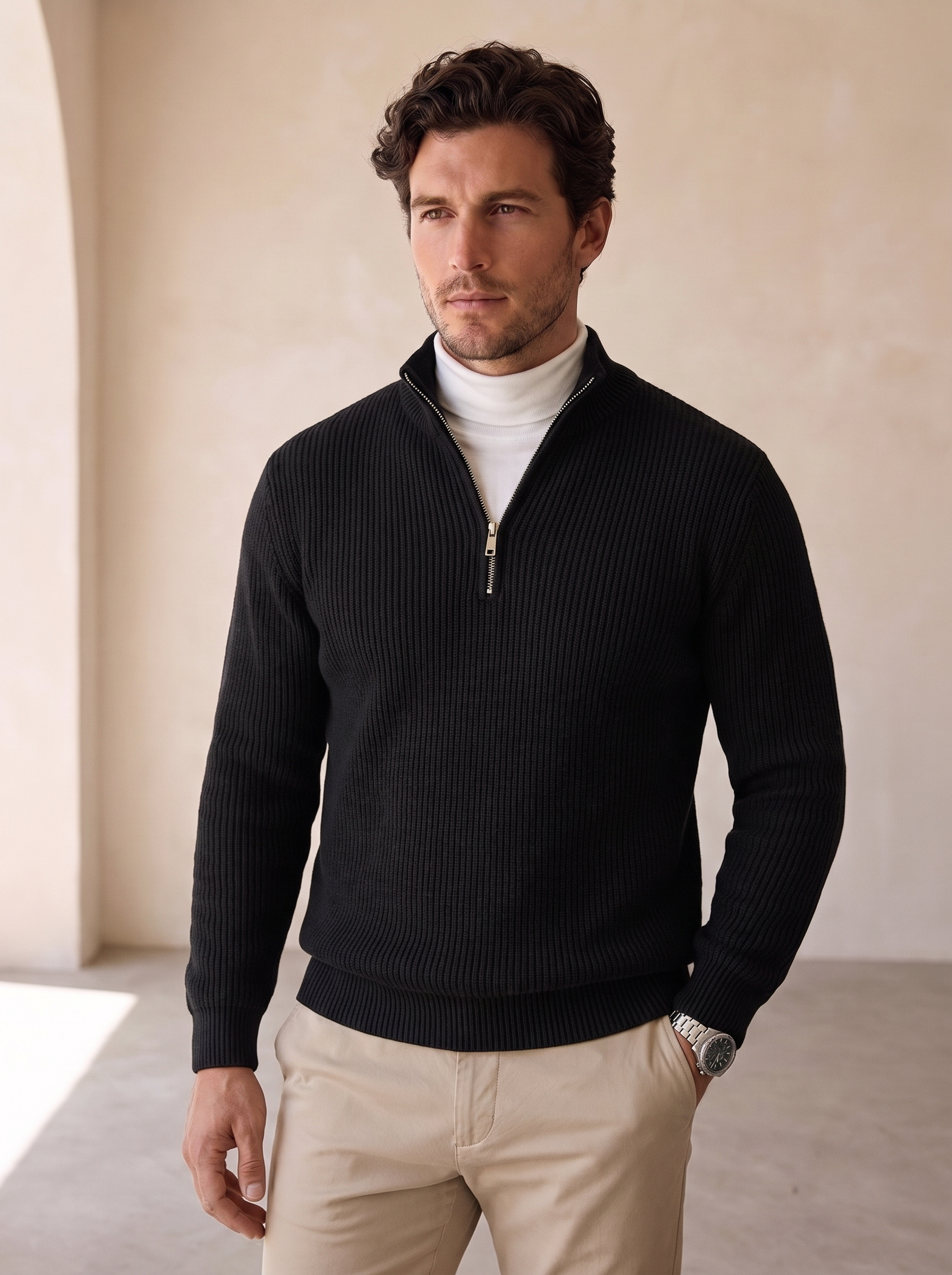 Wool blend jumper half zip regular fit men