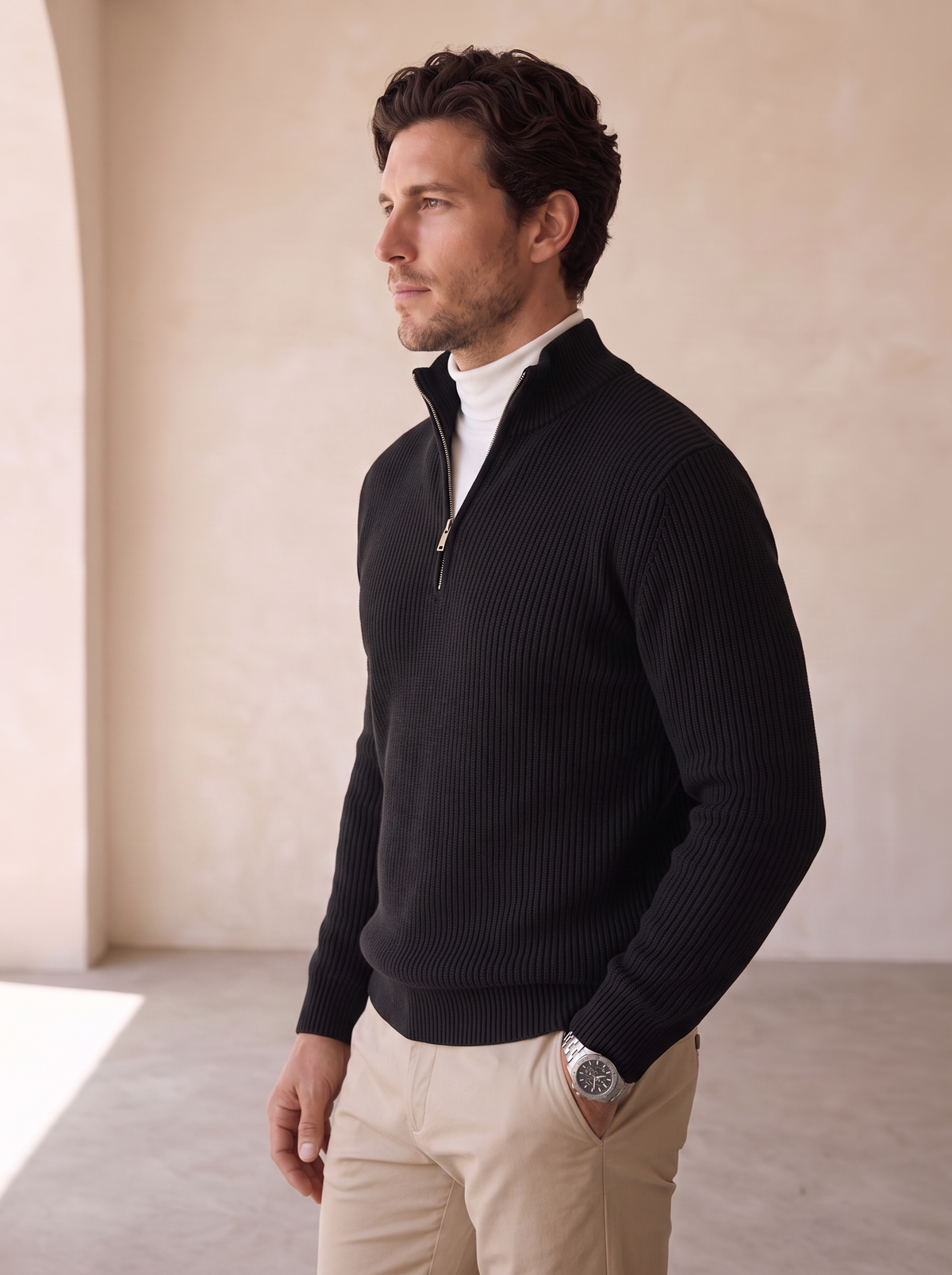 Wool blend half zip jumper men