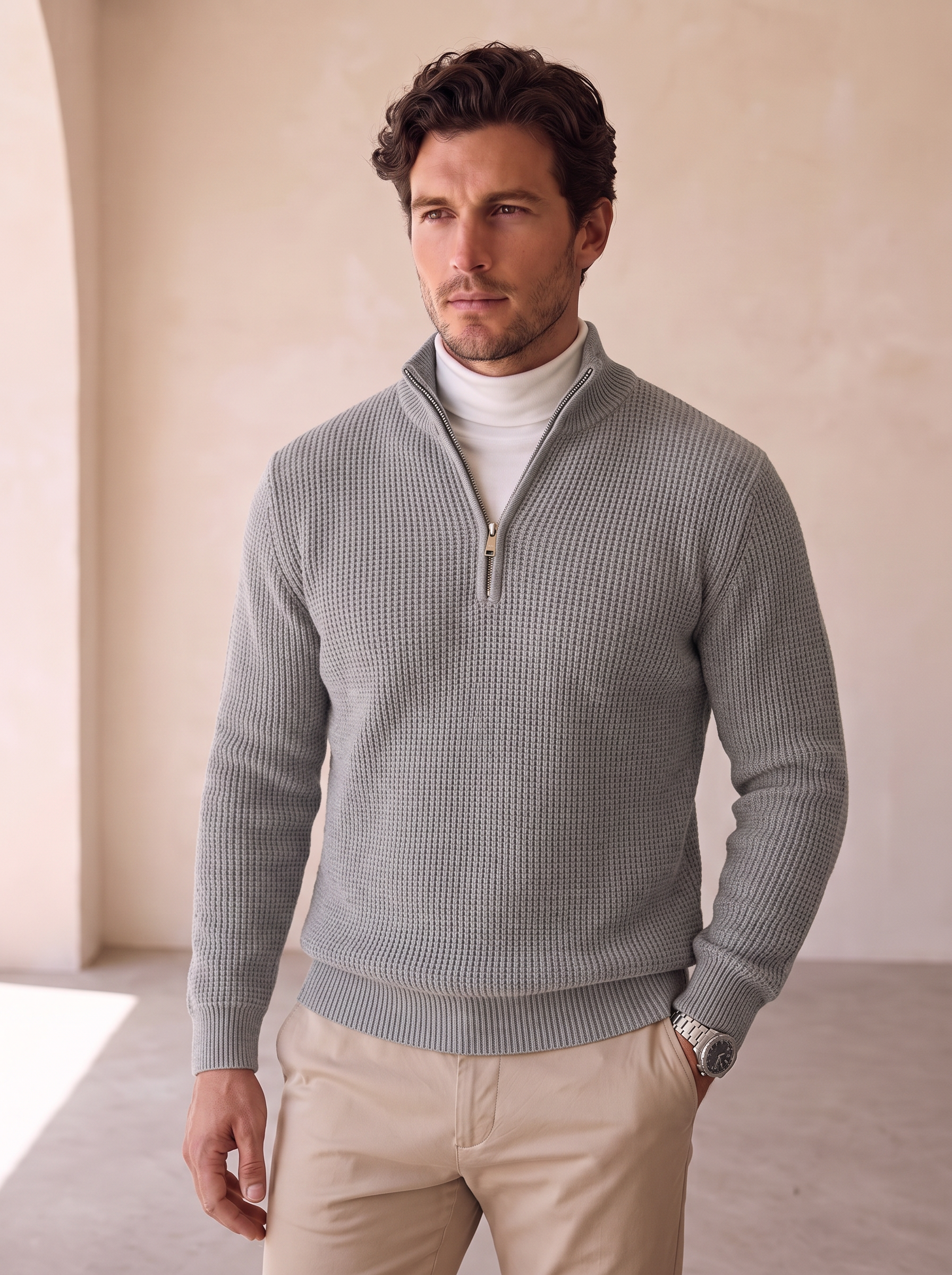 Men's wool blend half zip jumper