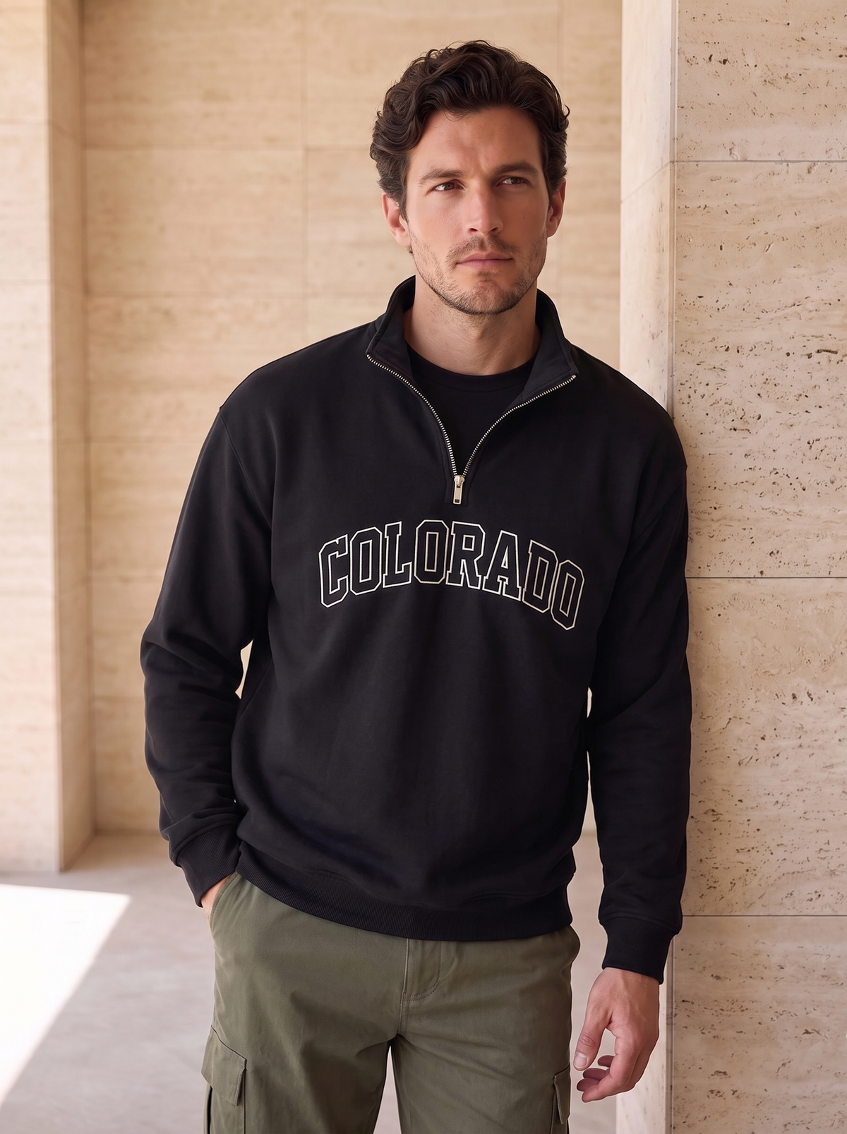 Half zip cotton blend sweatshirt men