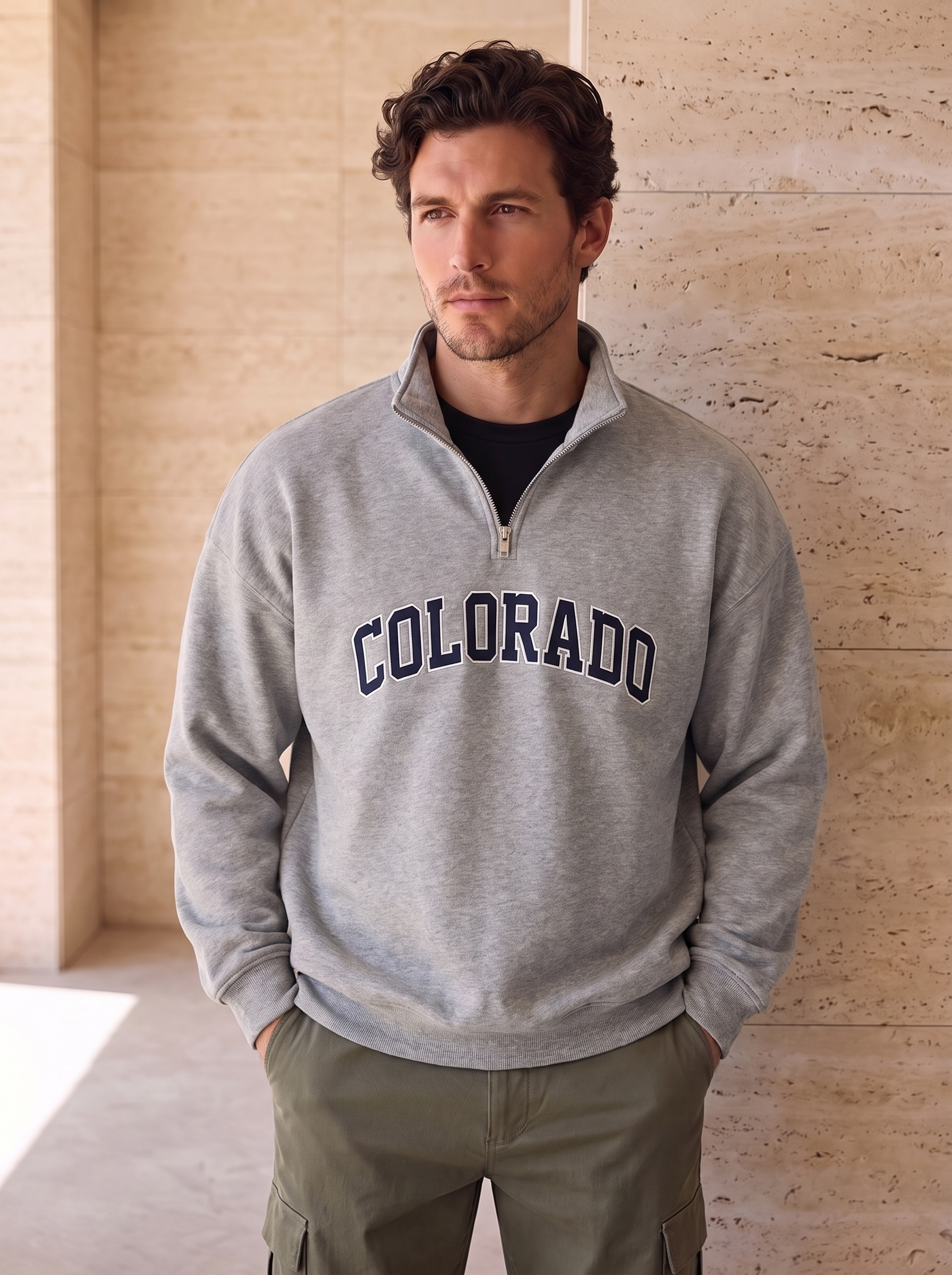 Men's cotton blend half zip sweatshirt