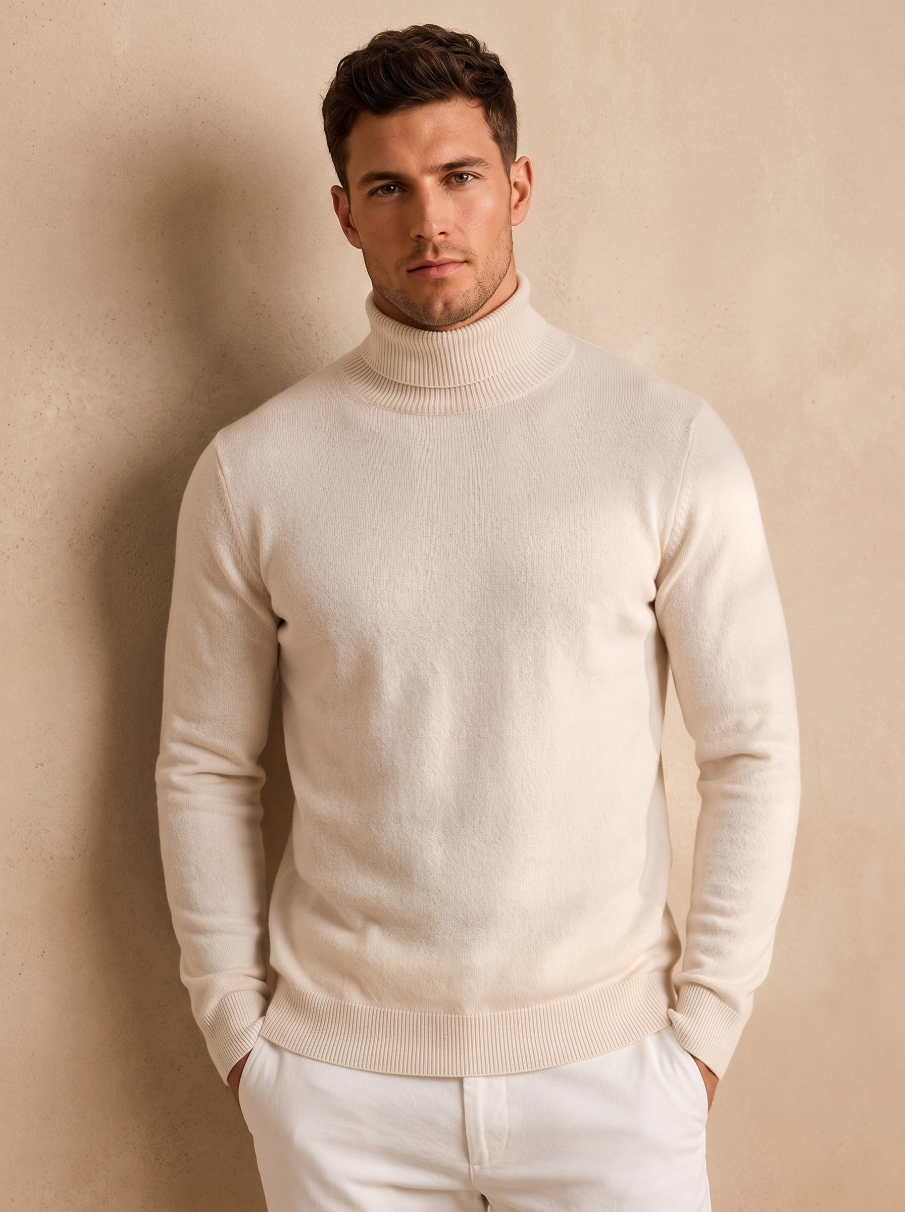 Wool blend turtleneck jumper slim fit men
