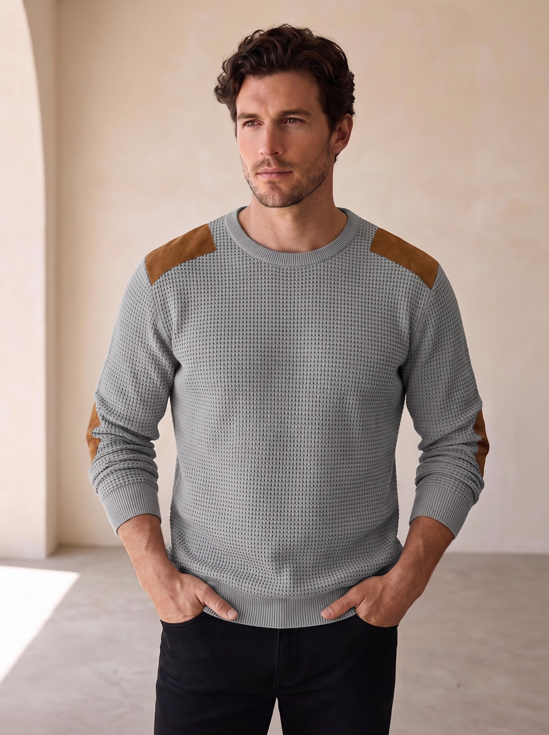 Wool blend jumper patch knit regular fit men
