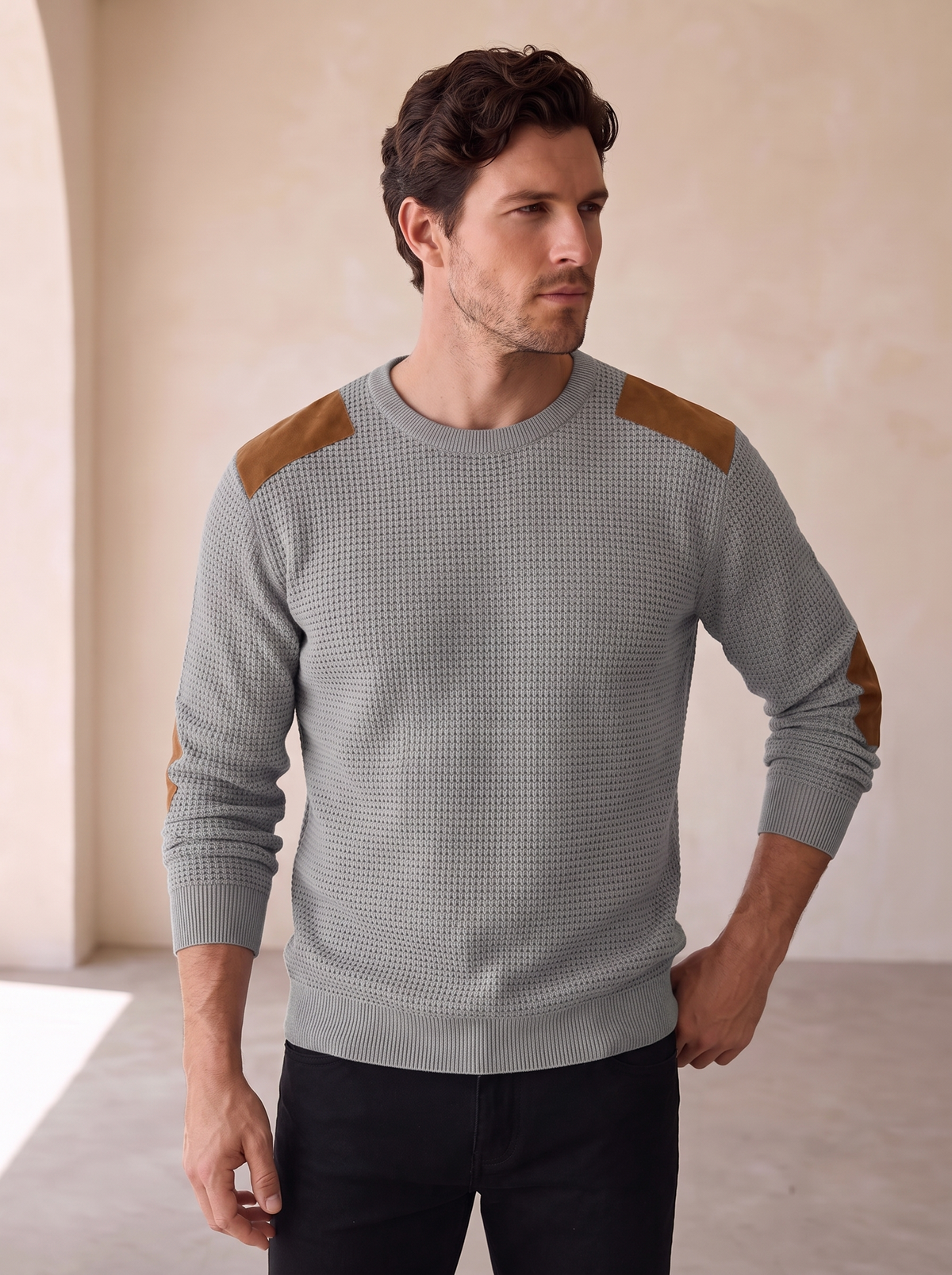 Wool blend patch knit jumper men