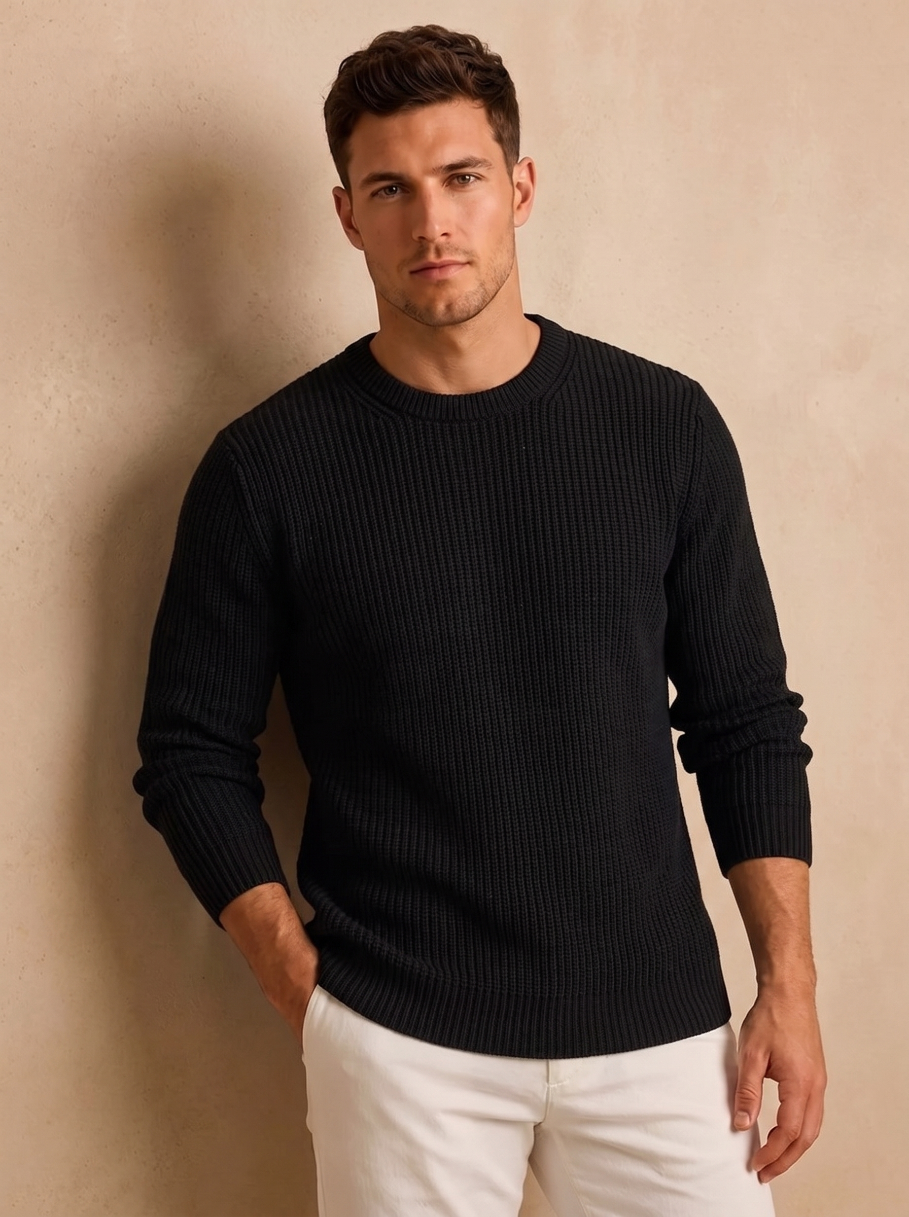 Wool blend textured jumper men