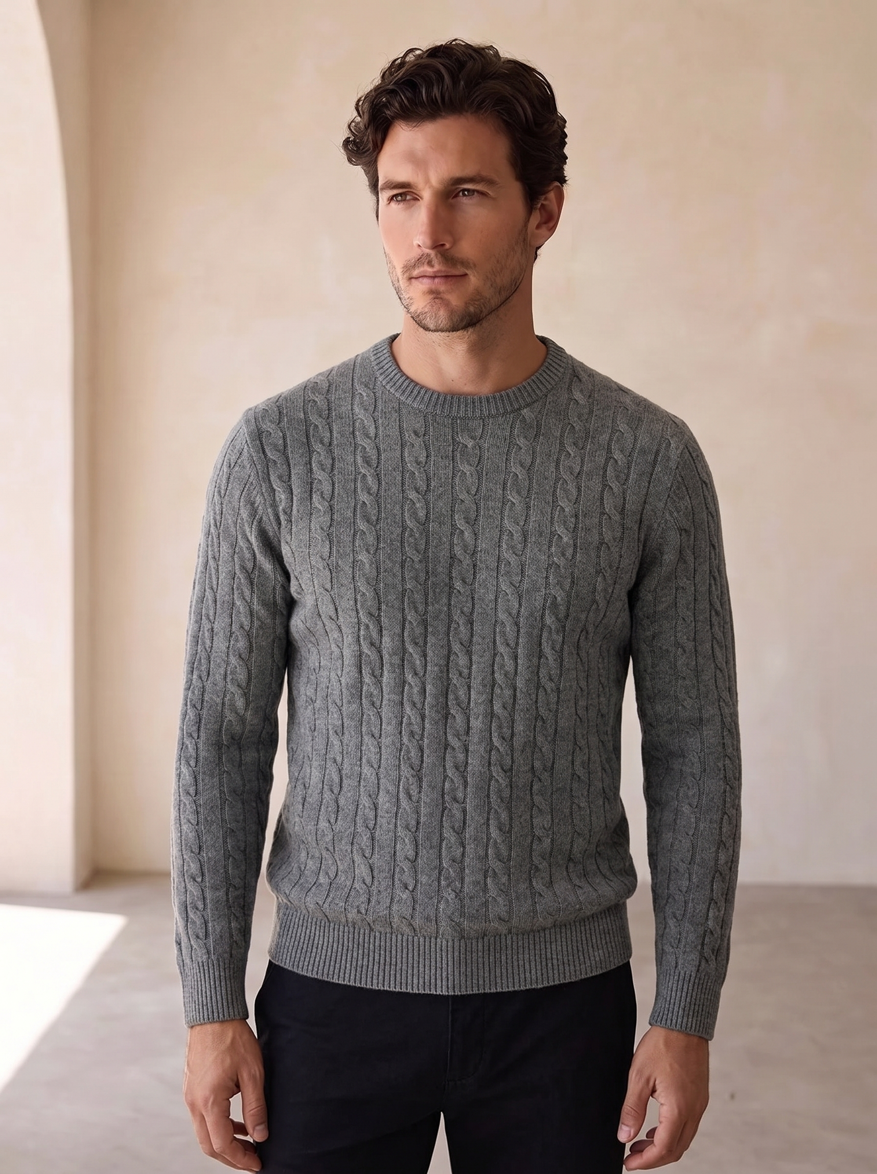Wool cable knit jumper regular fit men
