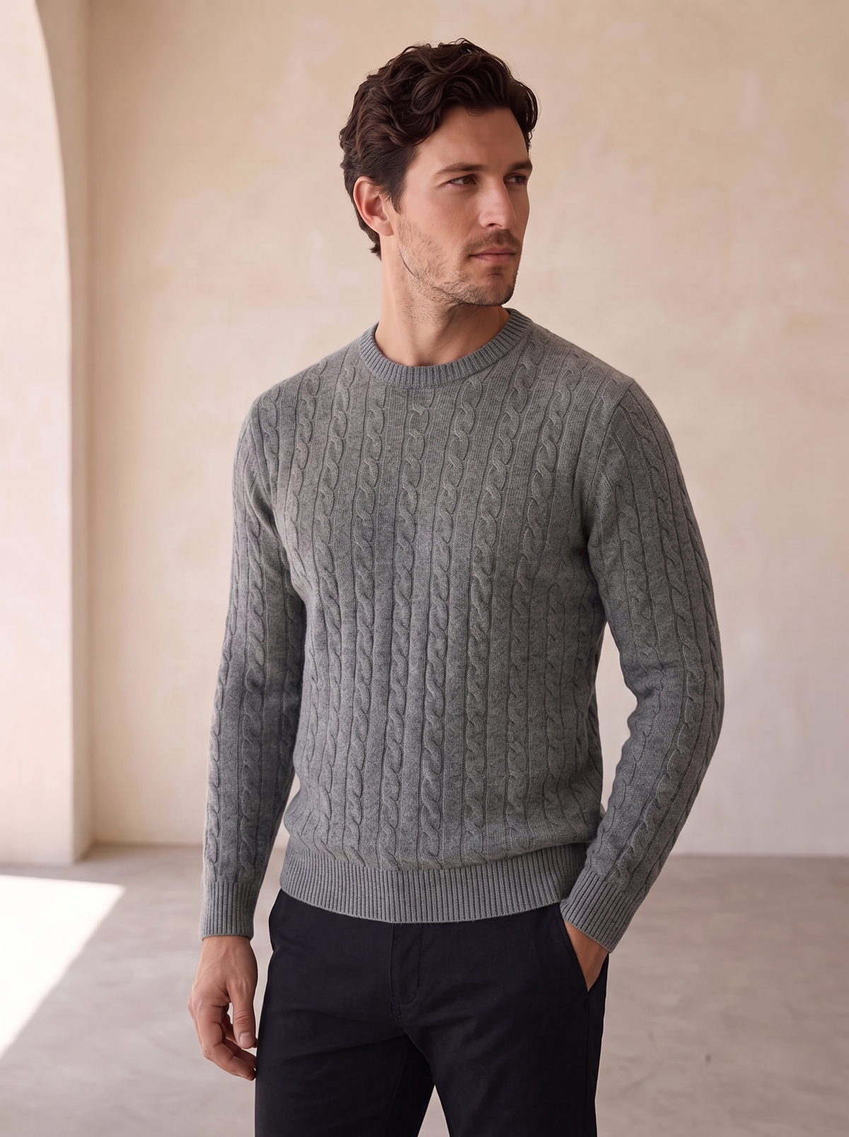 Wool cable knit jumper for men