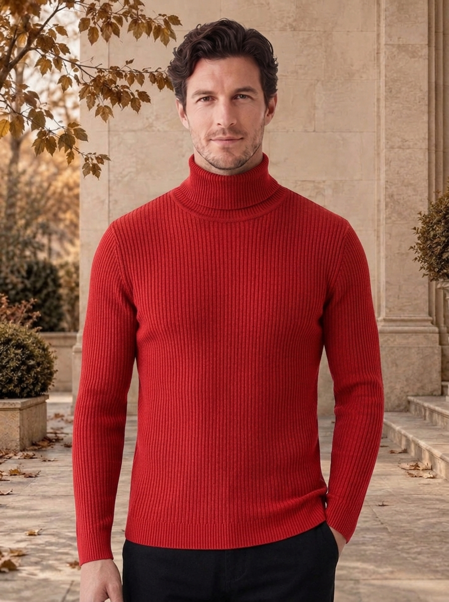 Men's long sleeve turtleneck knit jumper