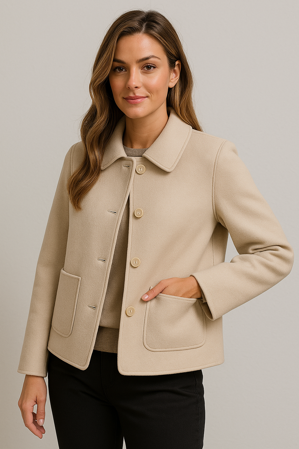 wool blend jacket with tailored fit and button closure for women