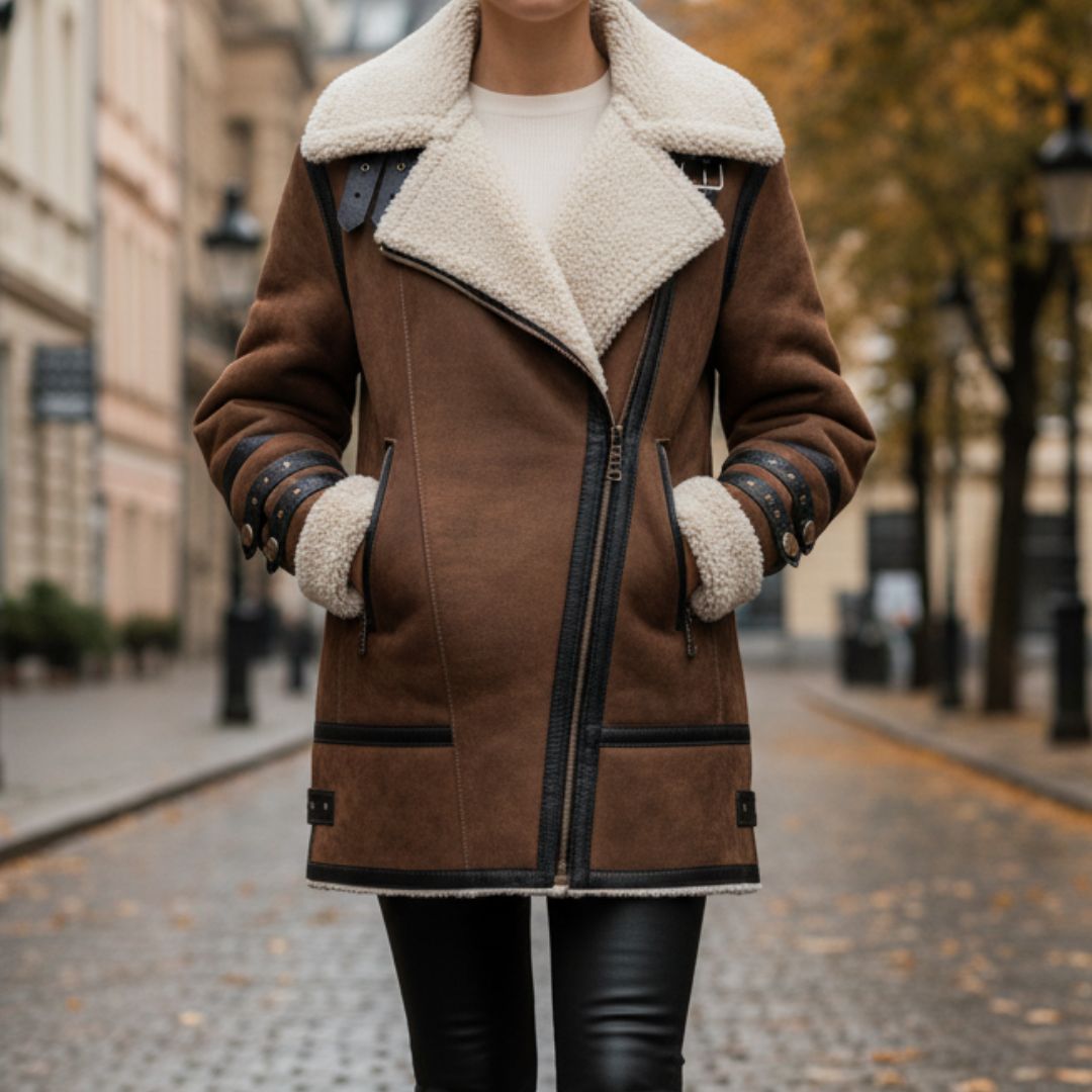 Manteau Ajusté Doublé en Mouton Femme