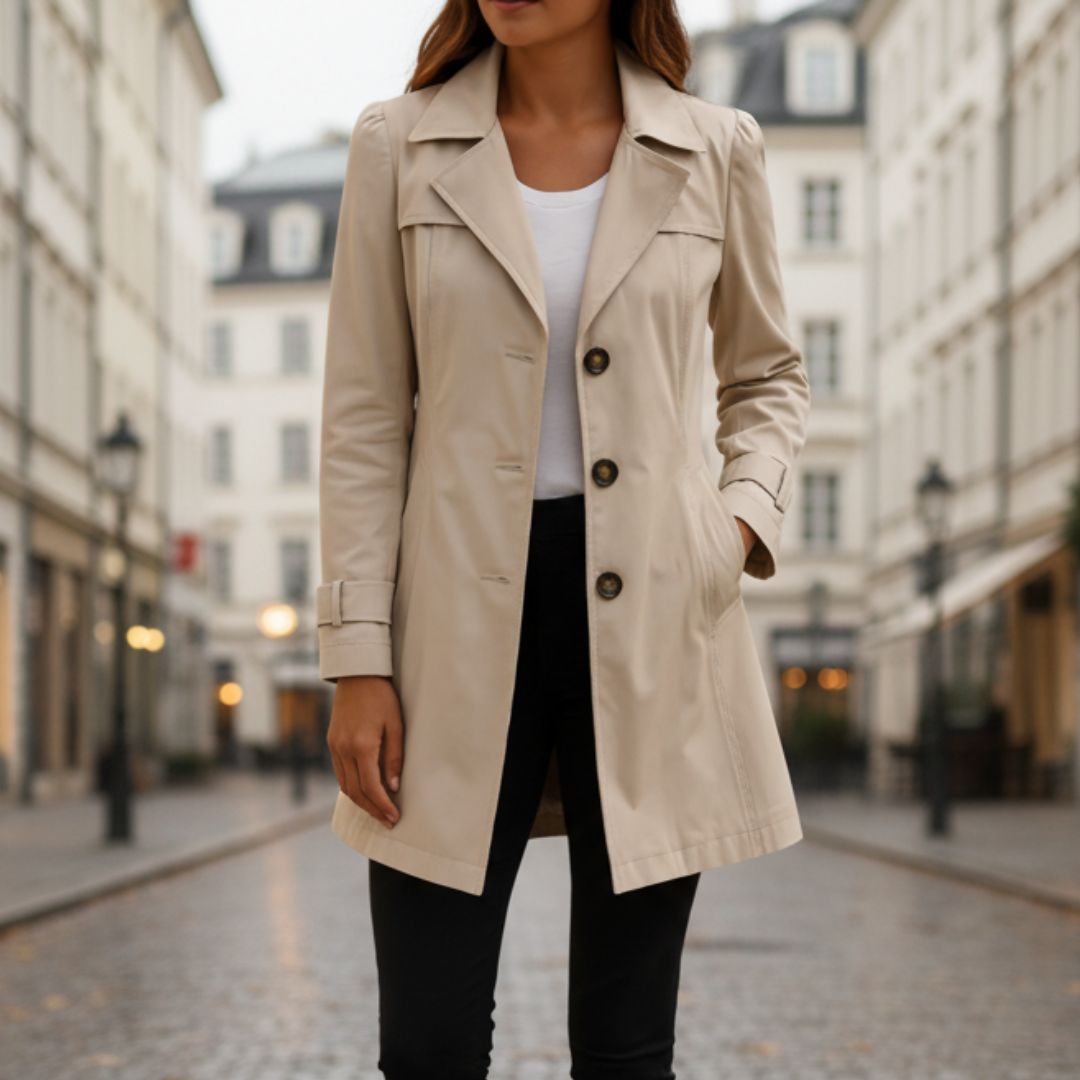 Manteau Long Structuré à Boutons Coupe Slim Femme