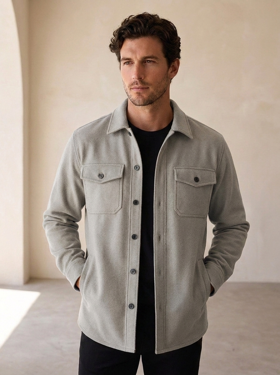 Cotton blend button overshirt with twin chest pockets