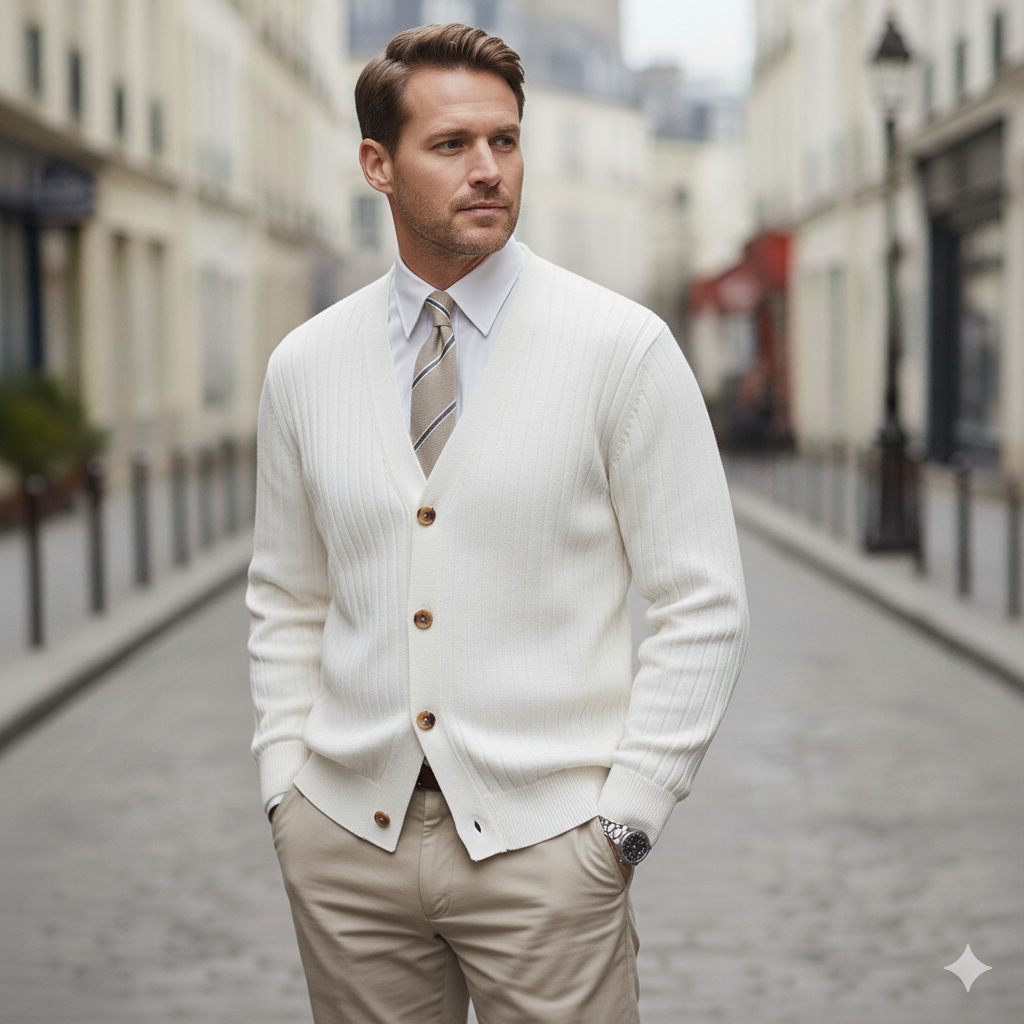 Cardigan à Boutons en Maille Côtelée Homme