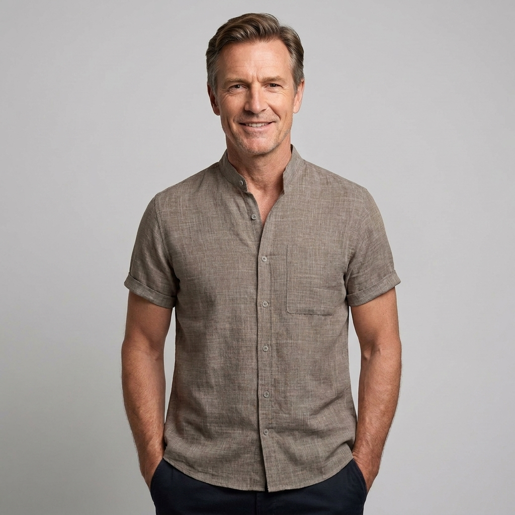 Cotton mandarin collar shirt with a button front