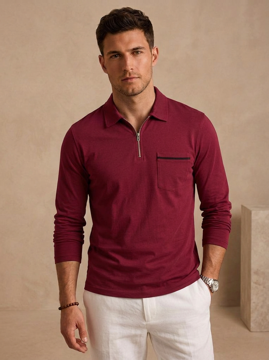 Long sleeve polo with a fitted silhouette