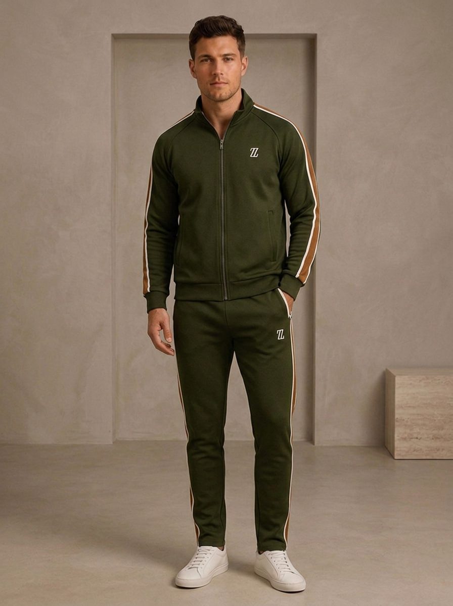Cotton side stripe zip tracksuit with matching trousers