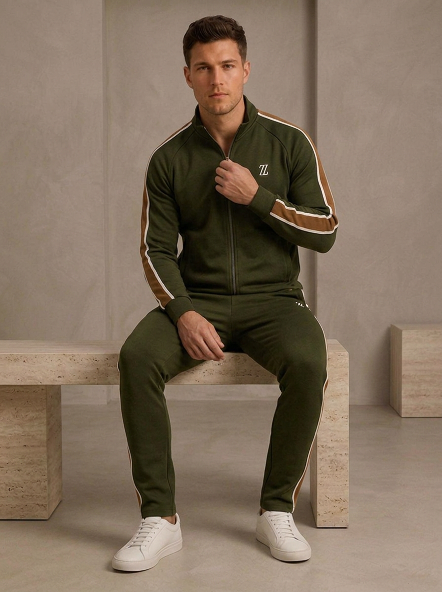 Casual matching set with contrast stripe accents