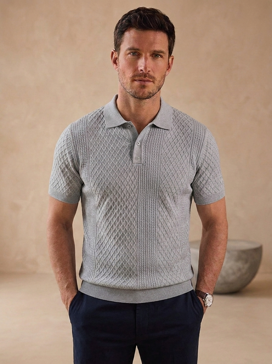 Men's button placket knit polo shirt