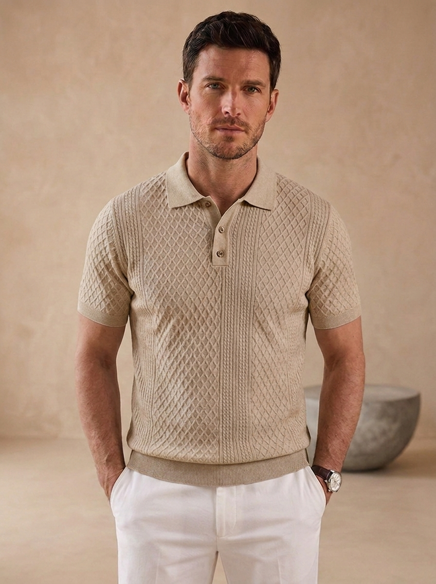 Classic polo collar textured shirt for men