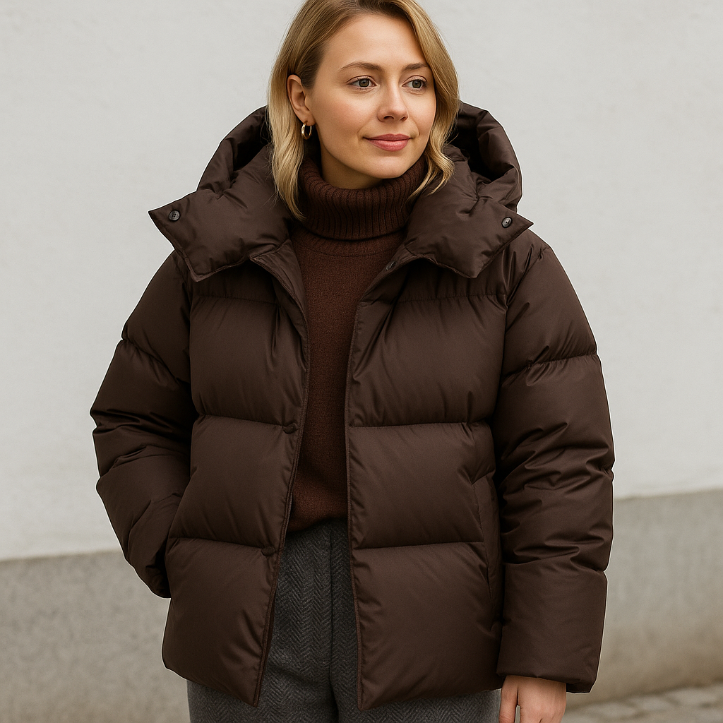 polyester padded winter jacket with high stand collar detail
