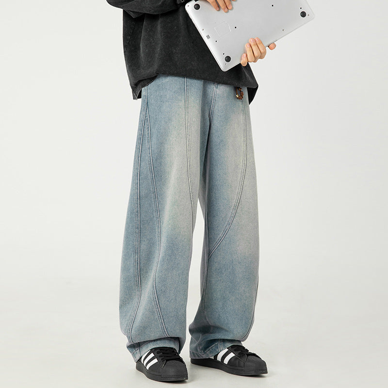Men's cotton cargo trousers worn showing full-length straight-leg silhouette