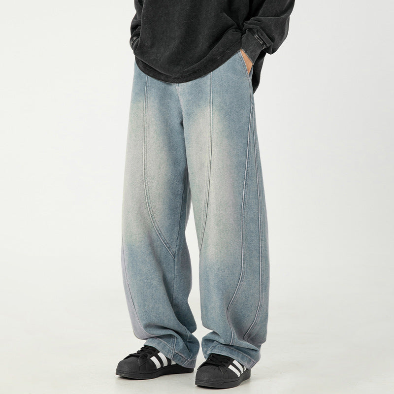 Men's straight-leg cargo trousers side view showing utility-style cargo pocket